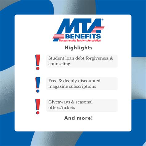 Mta benefits - The competitively-priced MTA Disability Plan, designed specifically for MTA members, provides tax-free income either on a short-term or long-term basis and may be available through your local education association. To find out if your local participates, contact your local president. Local presidents – Don’t let your members be without the ... 